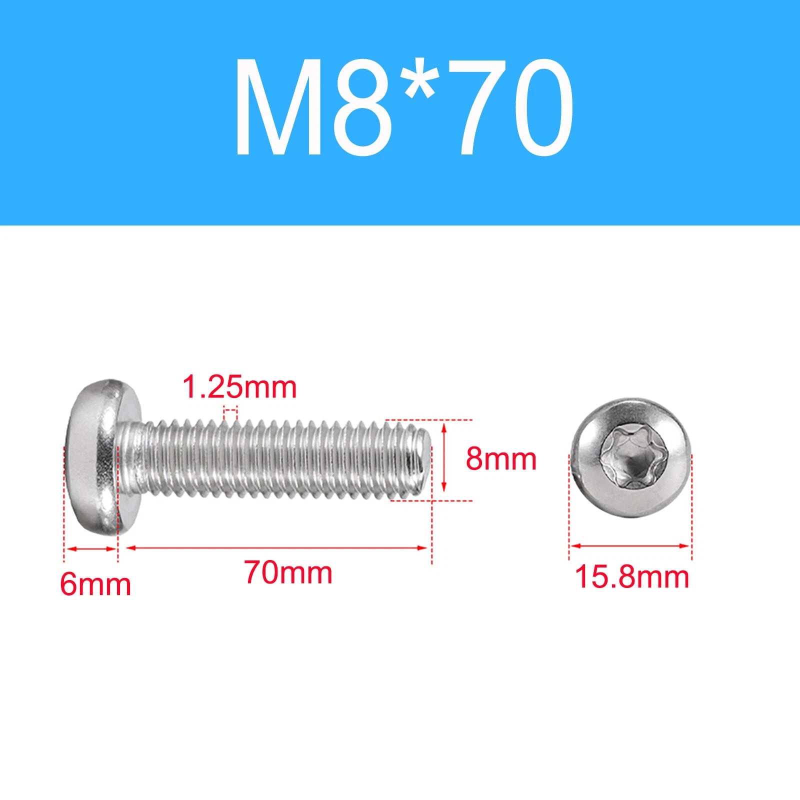 M8 A2 Stainless Steel Torx Pan Head Machine Screws Six Lobe Star Drive DIN 7985