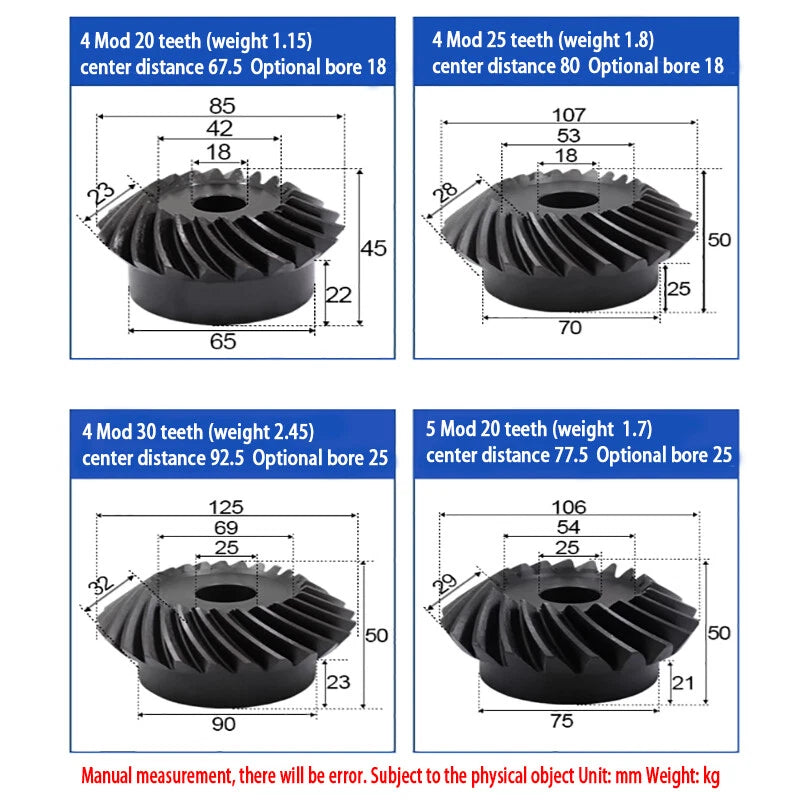 1 Set 1/1.5/2/2.5/3/4/5/6 Mod Umbrella Spiral Bevel Gear Helical 90° 45# steel