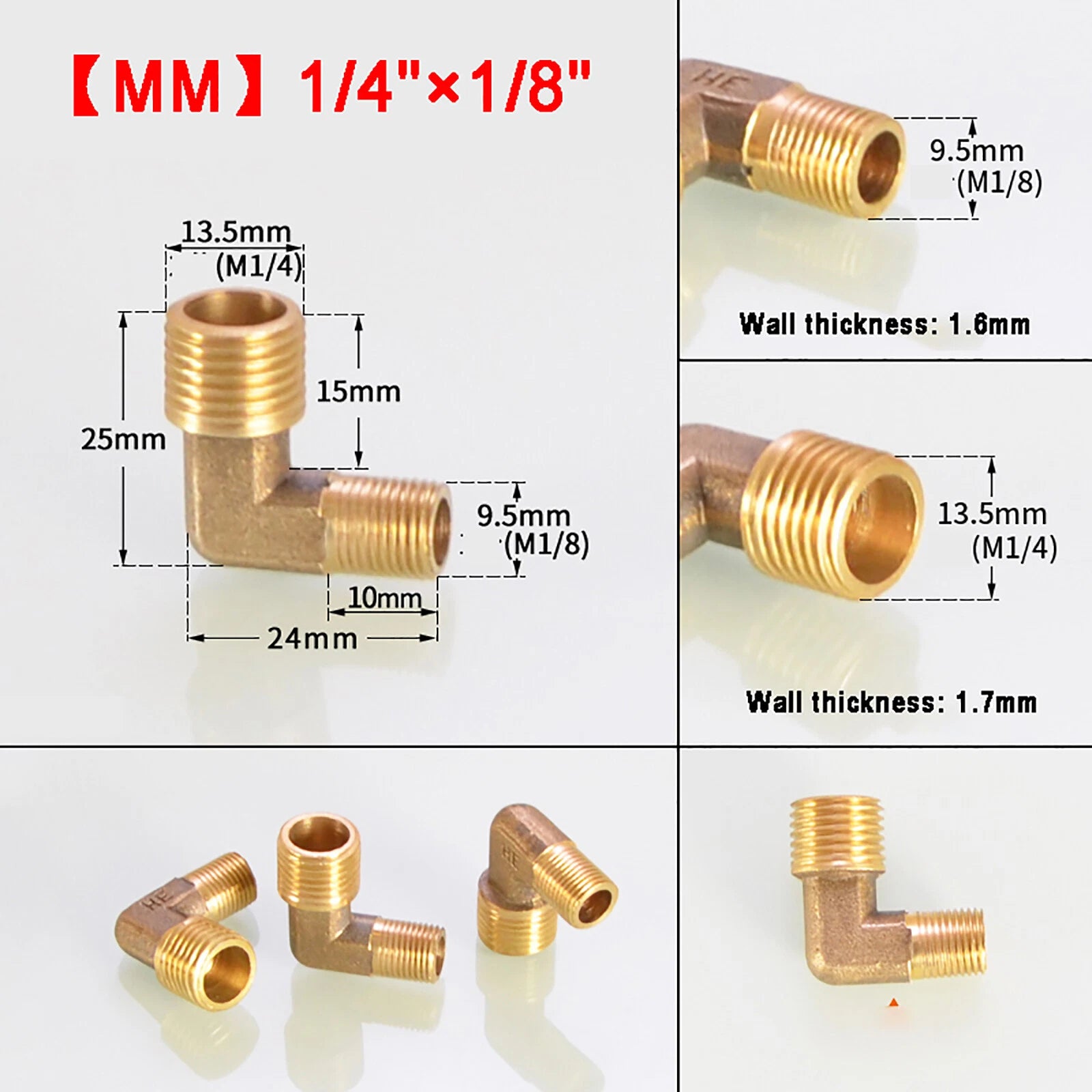 Brass 90° Elbow BSP Threaded Pipe Fitting — Equal & Reducer, 1/8" to 1/2"