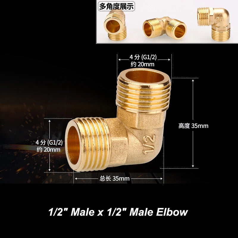 1/2" & 3/4" BSP Brass Pipe Fittings — Nipple, Elbow, Tee, Cross, Union, Plug & Bushing