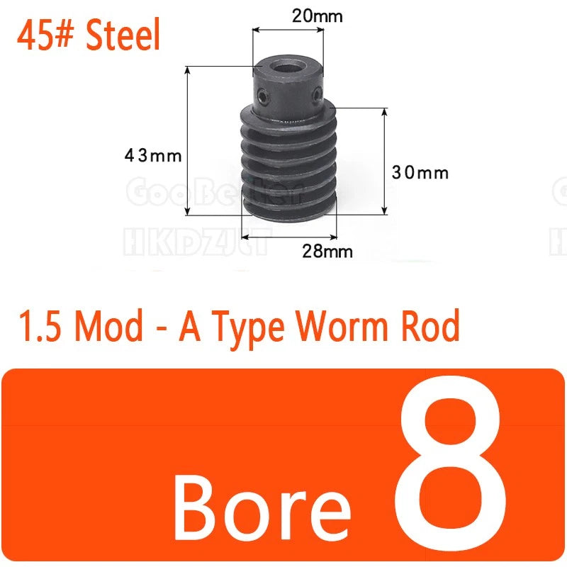 Module 1.5 Brass Worm Gear Wheel Worm Shaft C45 Steel 24 Tooth Bore 8 mm - 17 mm