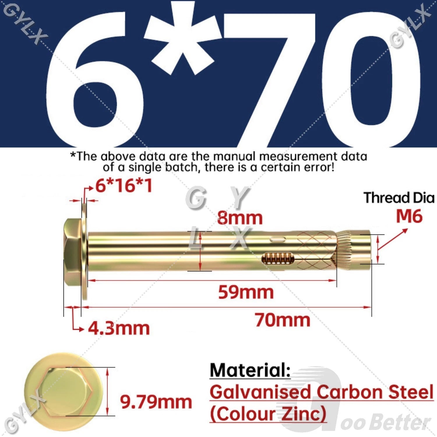Sleeve Anchor Expansion Bolts for Masonry – Zinc Plated | M6 M8 M10 M12 M16