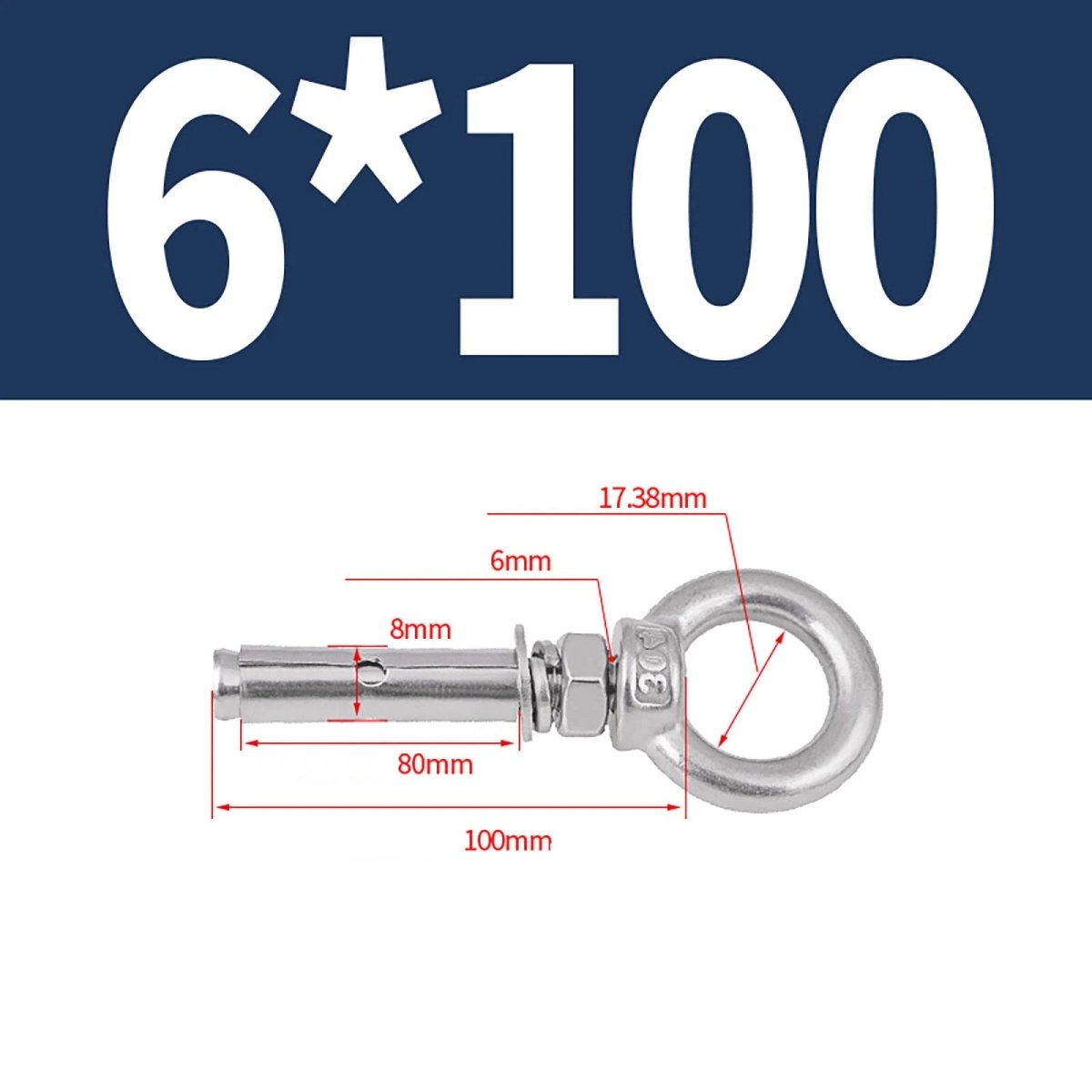 Closed Hook Eye Bolt with Rawl Shield Wall Anchor — A2 Stainless Steel (M6–M20) - HomeDIYer
