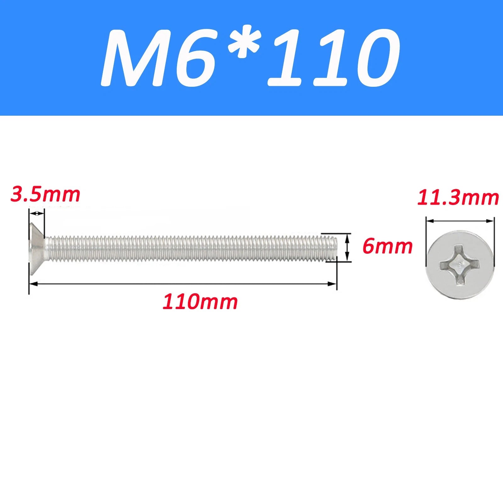 A2 Stainless Steel Countersunk Phillips Machine Screws DIN 965 — Extra Long M2–M12