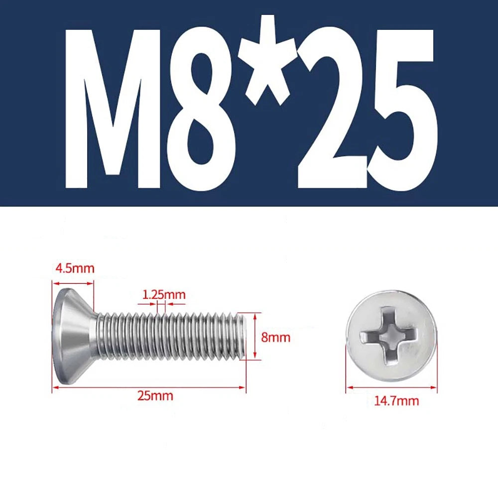 M2–M8 A4 Stainless Steel Phillips Countersunk Screws – Marine Grade, DIN 965, Fully Threaded (3–100mm)
