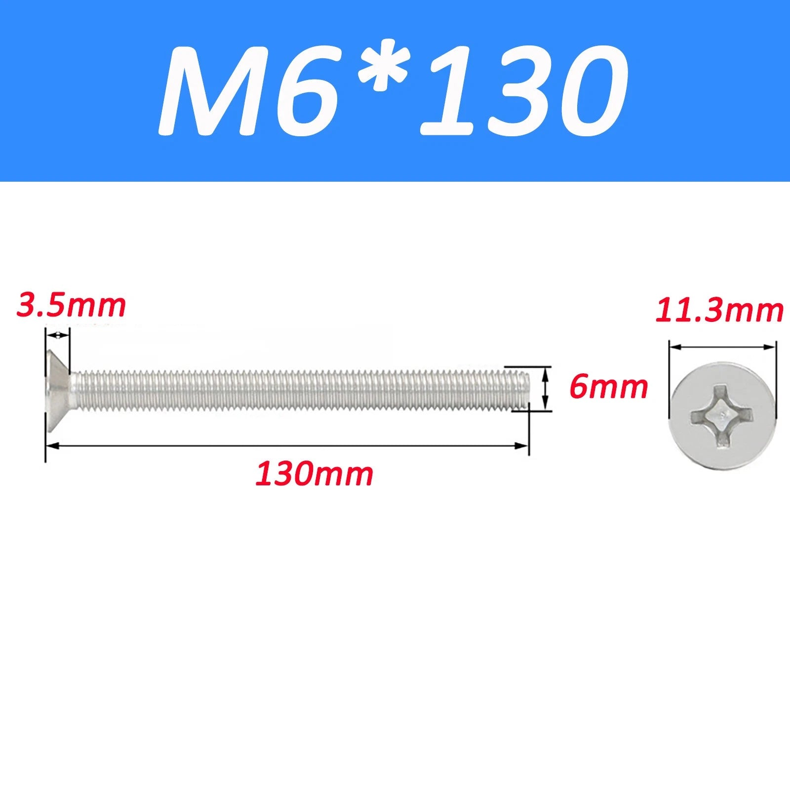 A2 Stainless Steel Countersunk Phillips Machine Screws DIN 965 — Extra Long M2–M12