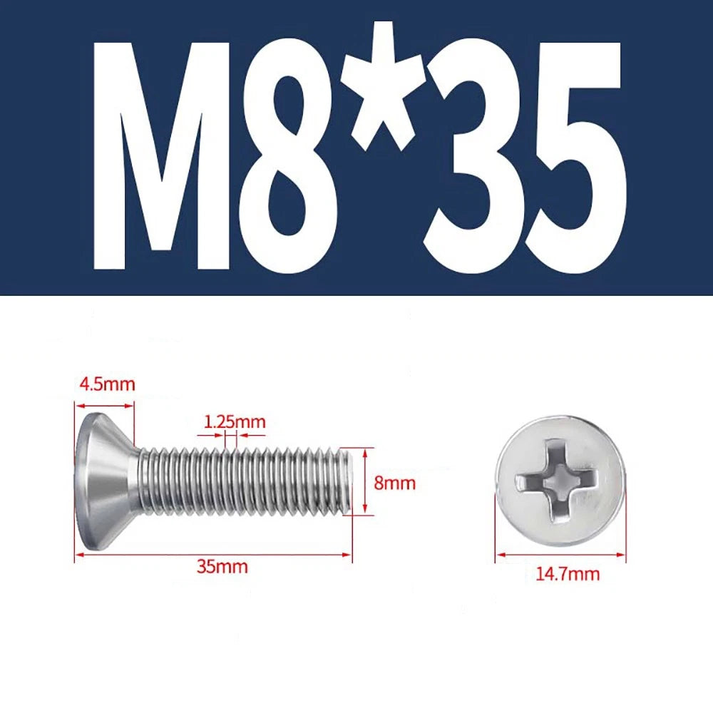 M2–M8 A4 Stainless Steel Phillips Countersunk Screws – Marine Grade, DIN 965, Fully Threaded (3–100mm)