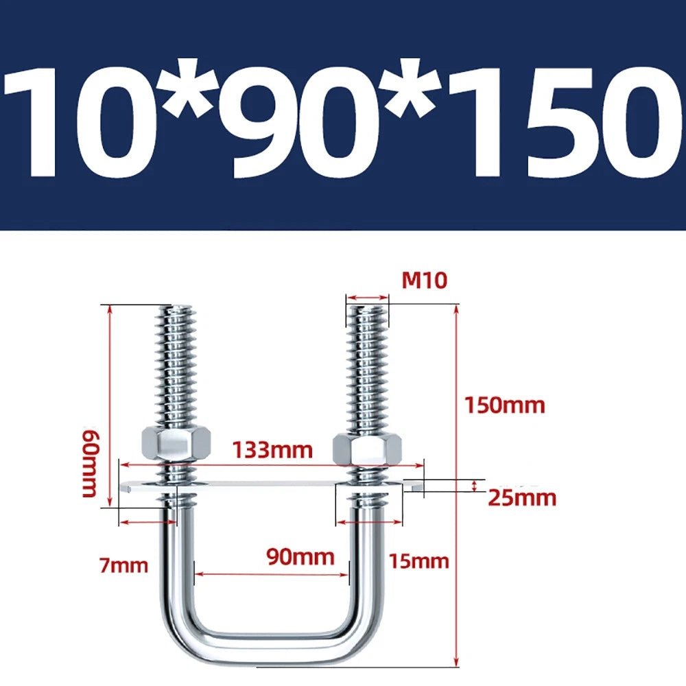 Square U - Bolts with Plate and Nuts – M6 M8 M10 M12 Zinc Plated, Trailer & Pipe Clamp Fasteners - HomeDIYer