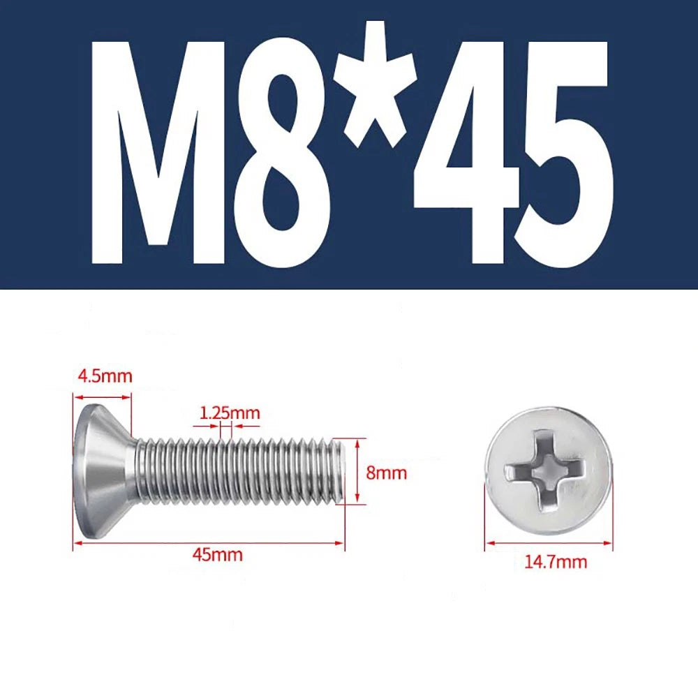 M2–M8 A4 Stainless Steel Phillips Countersunk Screws – Marine Grade, DIN 965, Fully Threaded (3–100mm)