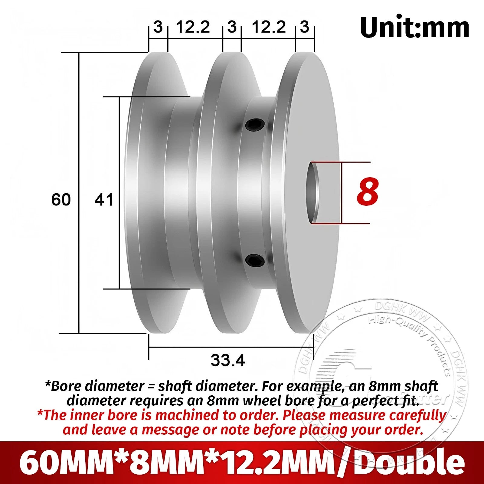 V-Groove Aluminum Drive Pulley For V-Belt Pulleys Groove 12.5mm OD 40mm-150mm