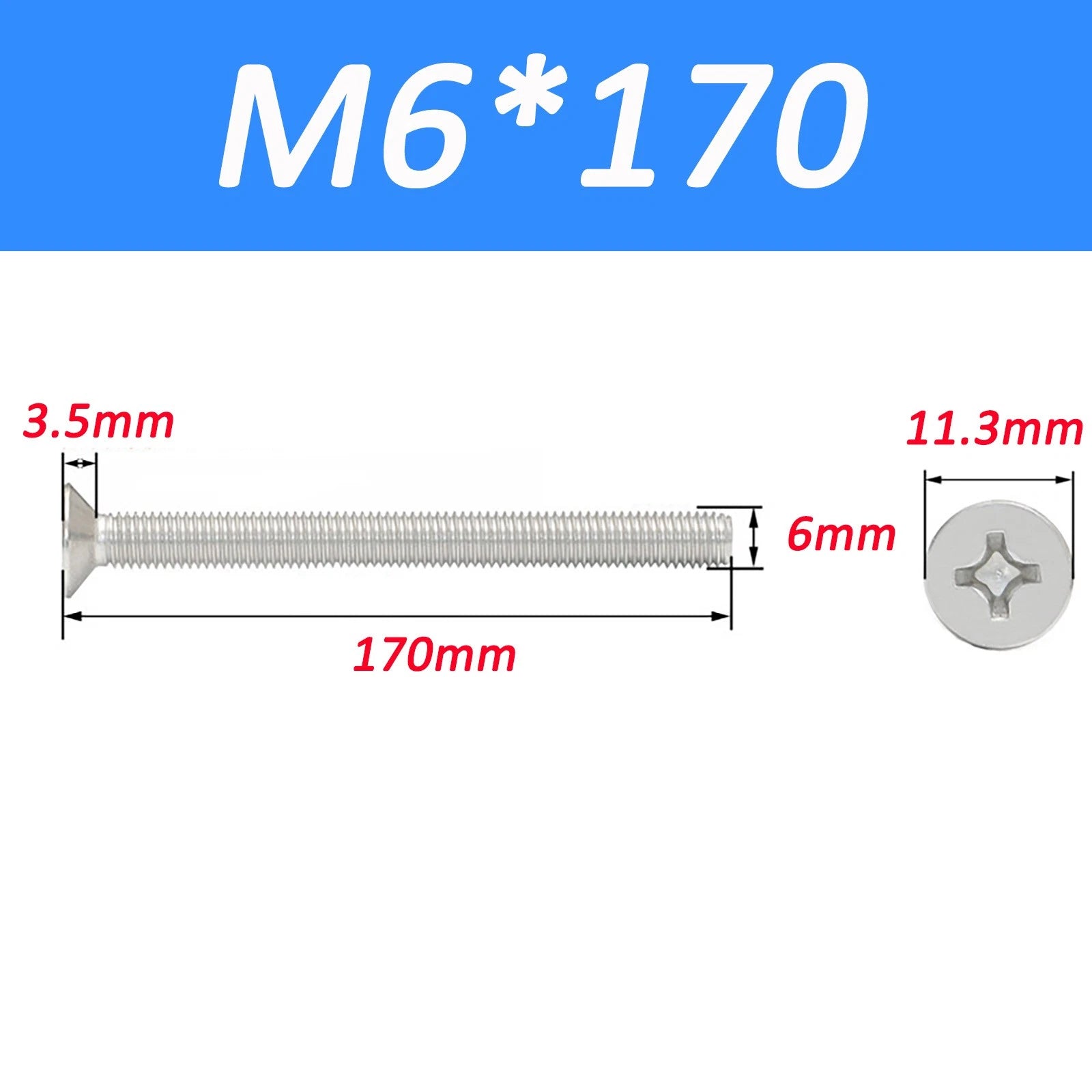 A2 Stainless Steel Countersunk Phillips Machine Screws DIN 965 — Extra Long M2–M12