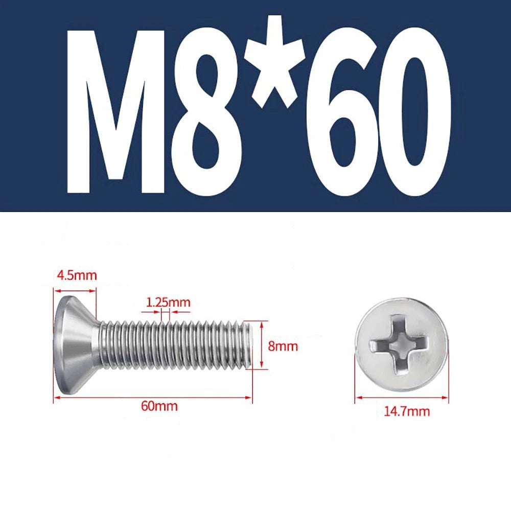 M2–M8 A4 Stainless Steel Phillips Countersunk Screws – Marine Grade, DIN 965, Fully Threaded (3–100mm)