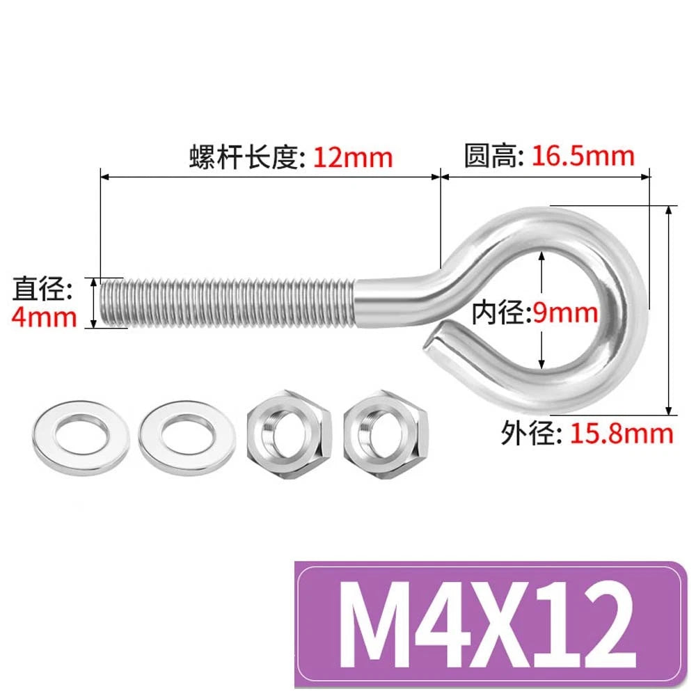 Galvanised Stainless Eye Screws Hooks Eye Bolts Closed Screws Threaded Rings Set