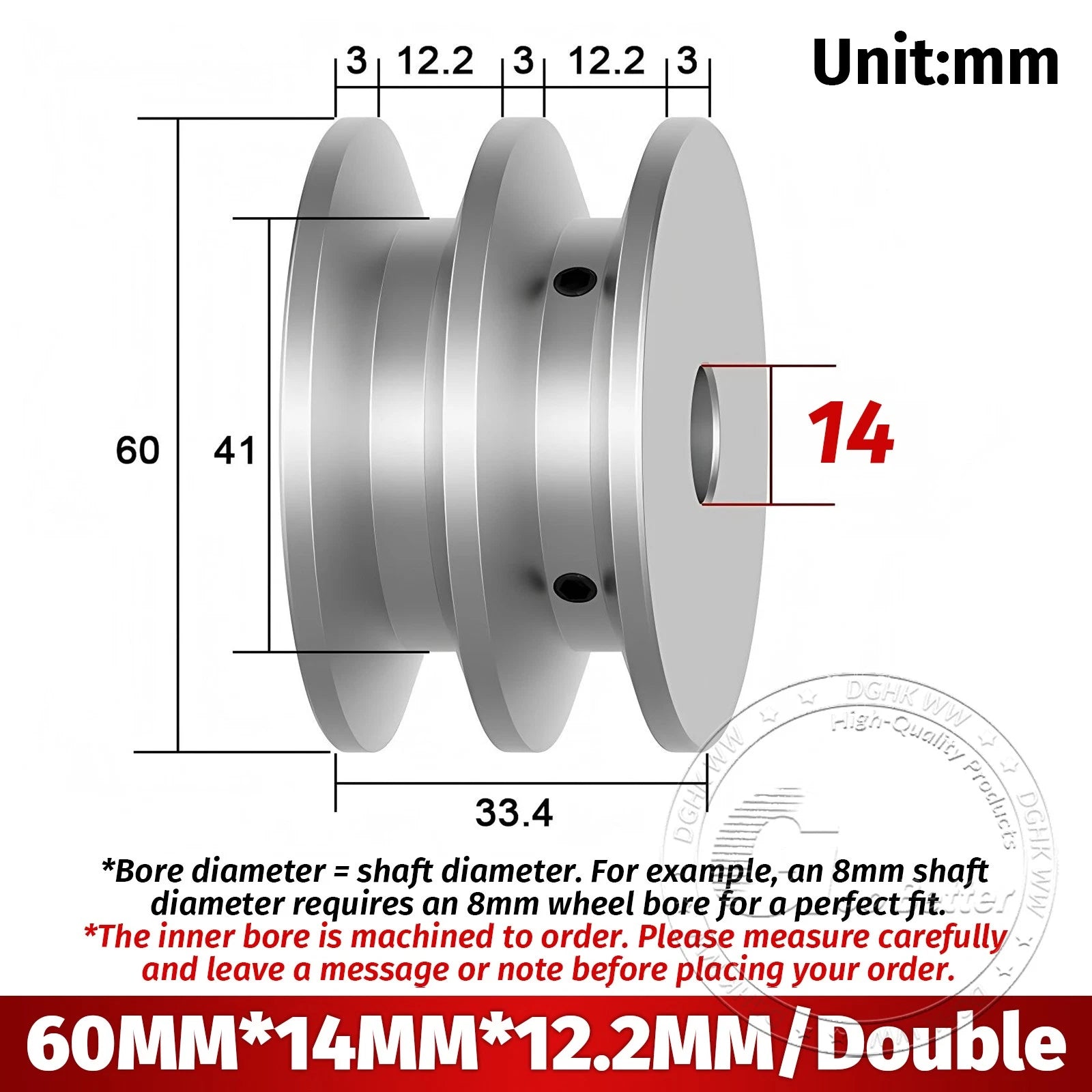 V-Groove Aluminum Drive Pulley For V-Belt Pulleys Groove 12.5mm OD 40mm-150mm