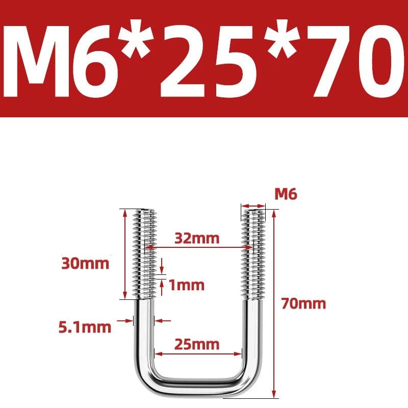 A2 304 Stainless Steel Square U - Bolt Clamp — M6 M8 M10 M12, Multiple Lengths - HomeDIYer