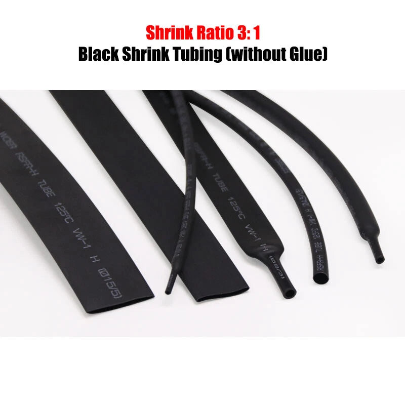 3:1 Ratio Heat Shrink Tubing – Black Electrical Wire Sleeving (Without Glue)