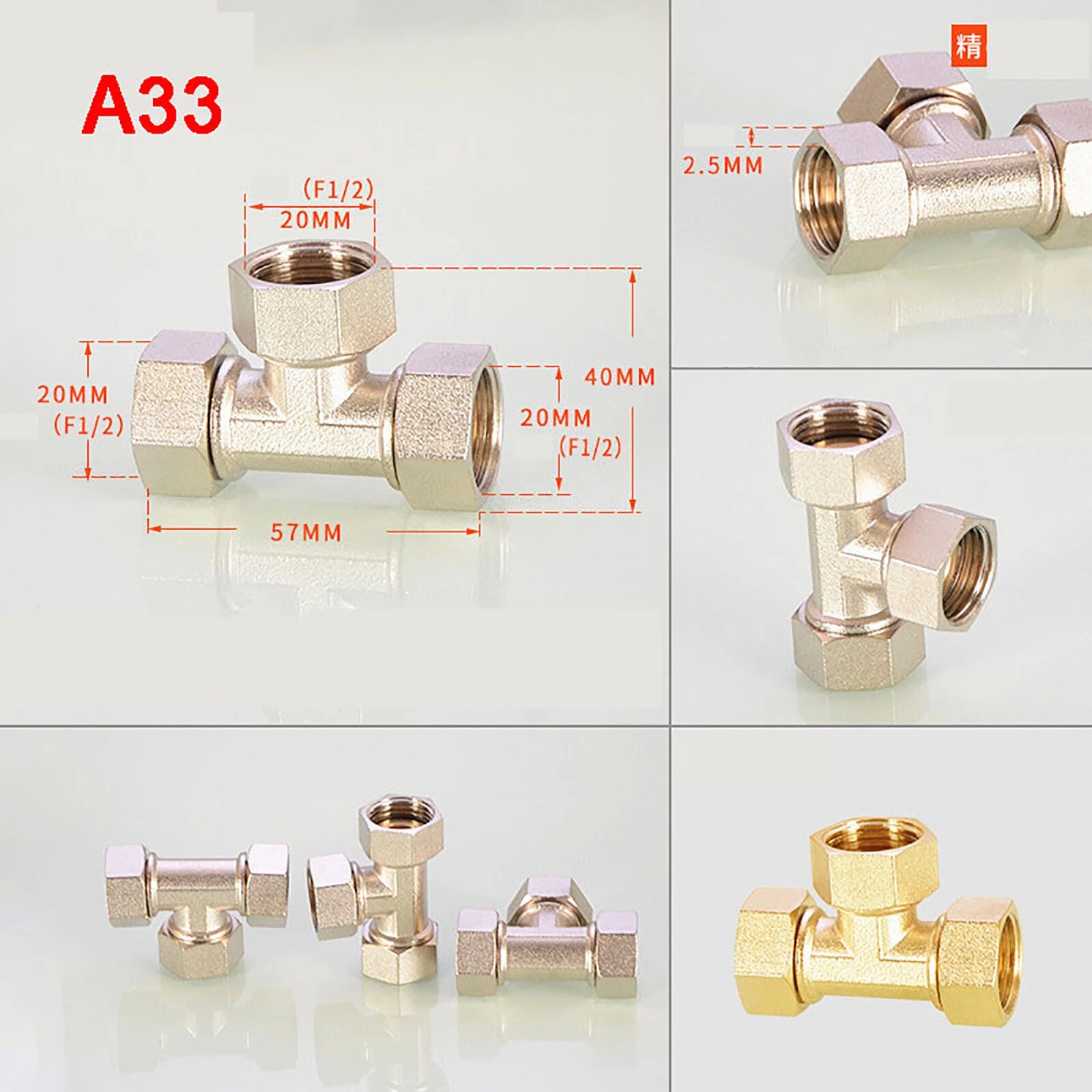 BSP 1/2" Brass Compression Pipe Fittings — Union, Elbow & Tee Connector
