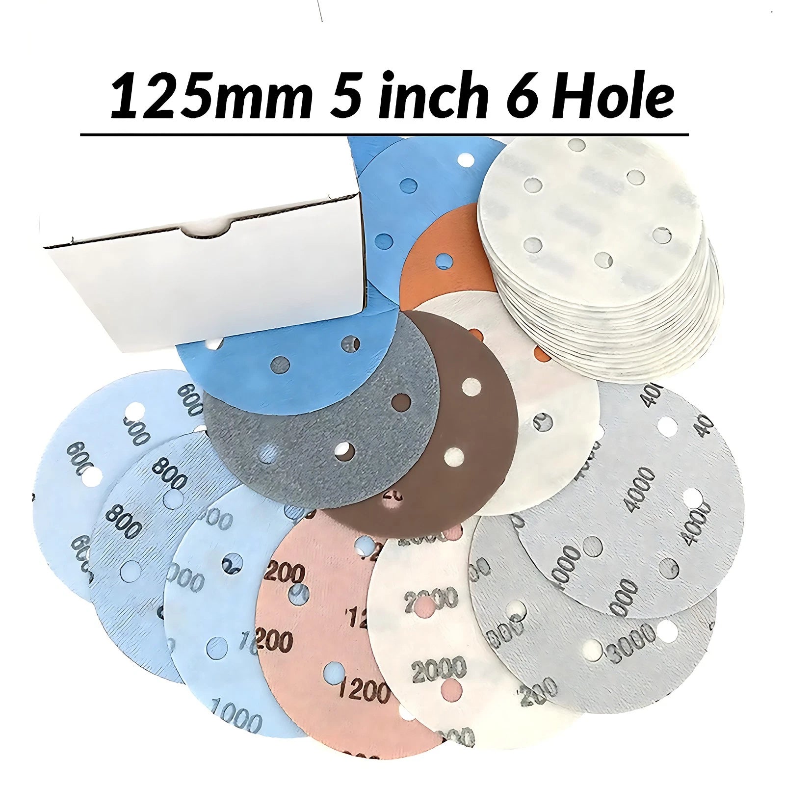 125mm 5/6/8 Hole Wet & Dry Sanding Discs Sandpaper Hook&Loop Pads 600~5000 Grit