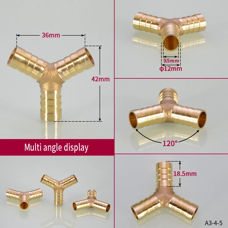 Brass Y-Piece 3-Way Reducer Joiner — Air Gas Fuel Water Pipe Fitting OD 4mm–19mm
