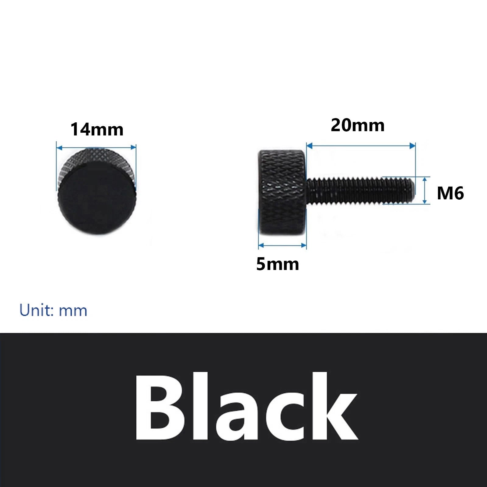 Knurled Thumb Screws M6 x 20mm Aluminum Alloy DIY Hand Tighten Grip Knob Bolts