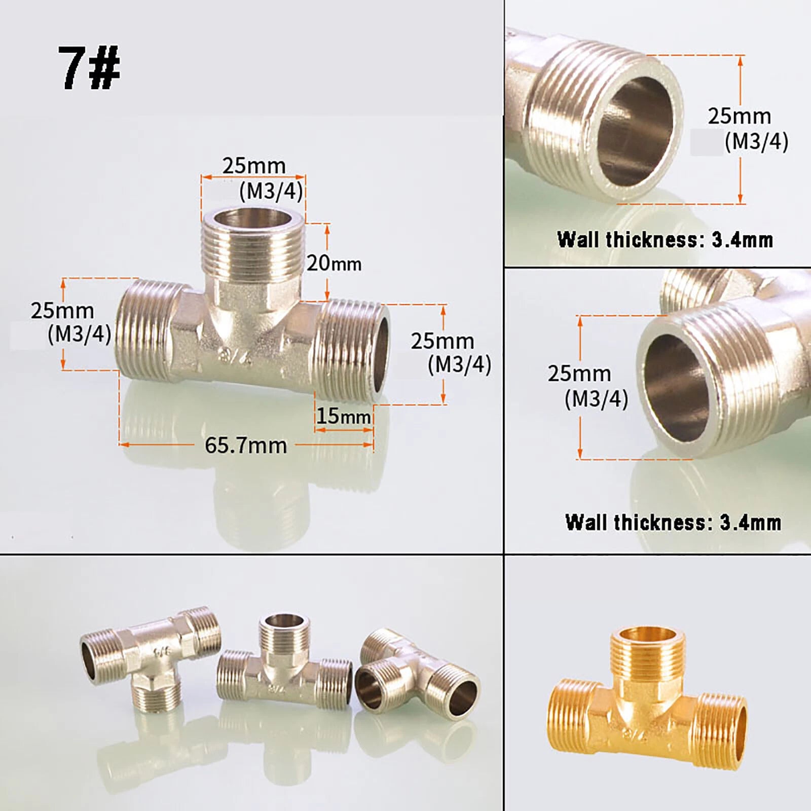 3/4" Nickel-Plated Brass Pipe Fittings — Elbow, Tee, Straight, Plug & Bush
