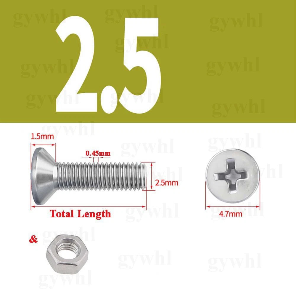 A2 Stainless Steel Phillips Countersunk Machine Screws with Nuts – M2 to M10, Flat Head, Rust‑Resistant