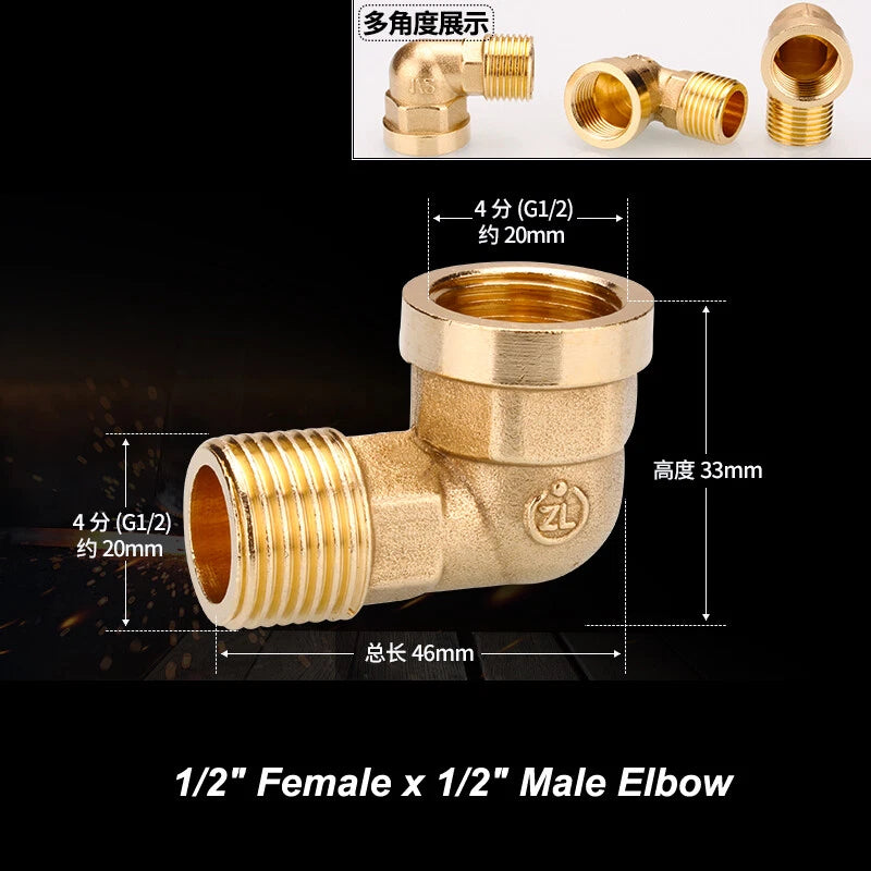 1/2" & 3/4" BSP Brass Pipe Fittings — Nipple, Elbow, Tee, Cross, Union, Plug & Bushing