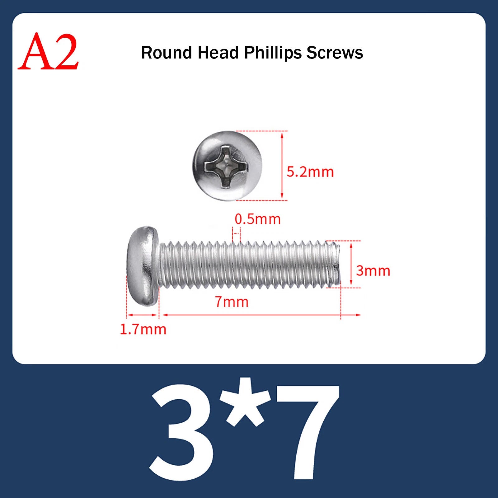M3 Phillips Pan Head Machine Screws – A2 Stainless Steel, M3×3mm to M3×150mm (Full Length Range)