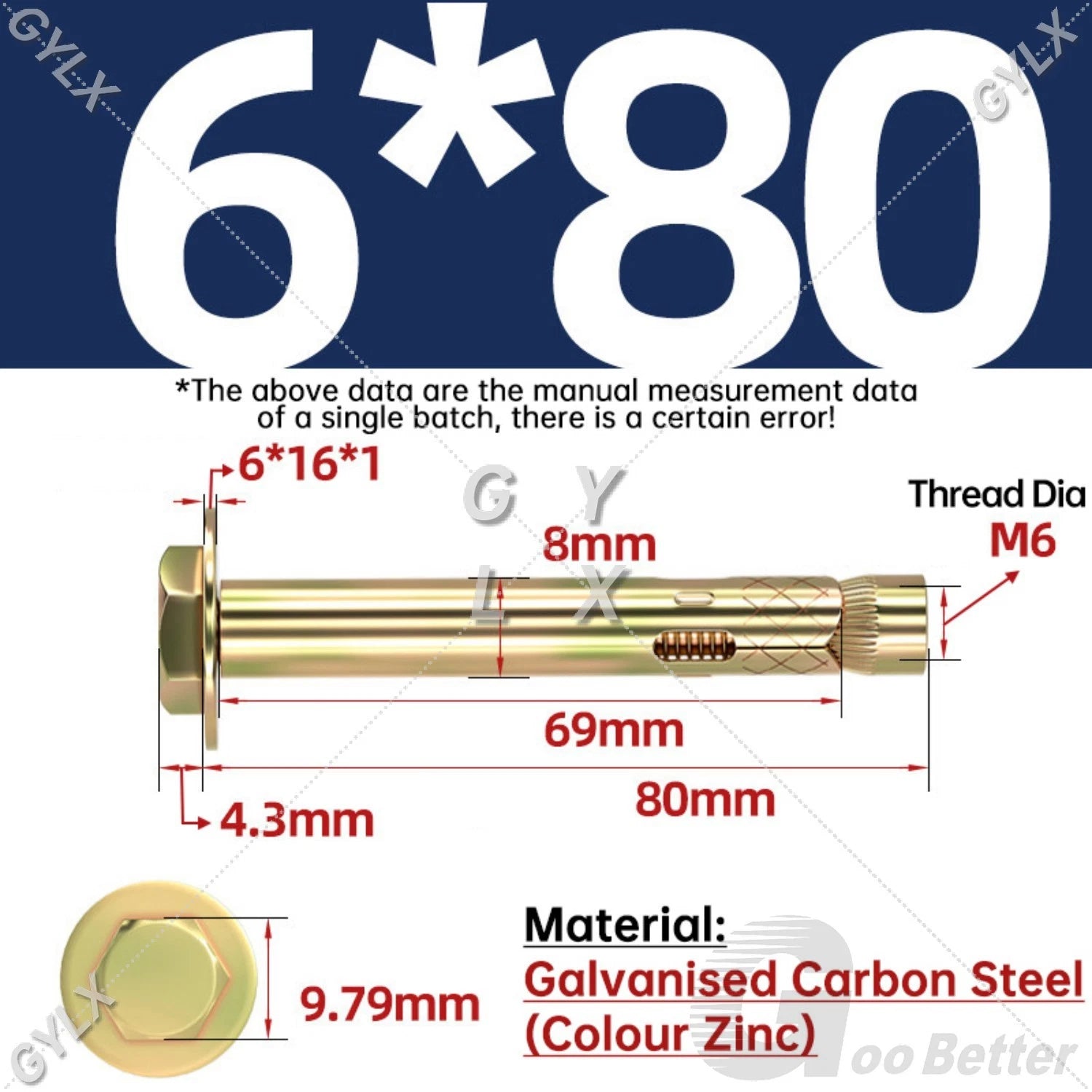 Sleeve Anchor Expansion Bolts for Masonry – Zinc Plated | M6 M8 M10 M12 M16