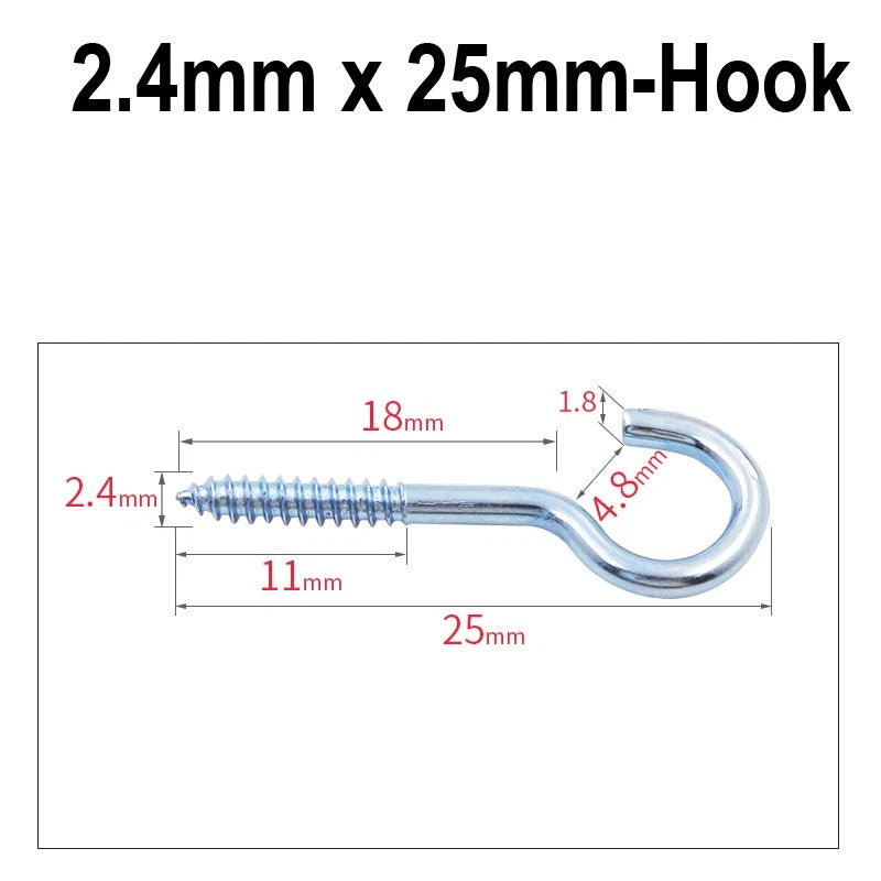 Screw-In Hooks & Eye Hooks — Galvanized, Nickel, Copper & Stainless, 1.1mm–8.6mm