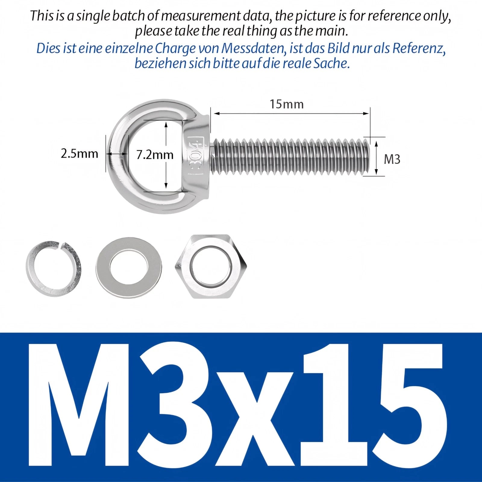 M3 M4 M5 M6 Eye Bolts Kit Screws Nut Washer Long Boat Stainless Steel A2 304