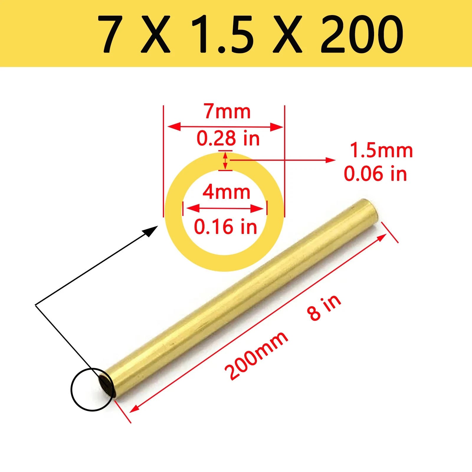 Brass Round Tube Pipe | OD 6–26mm | Wall 0.5–2mm | 200mm Length