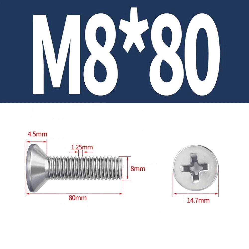 M2–M8 A4 Stainless Steel Phillips Countersunk Screws – Marine Grade, DIN 965, Fully Threaded (3–100mm)
