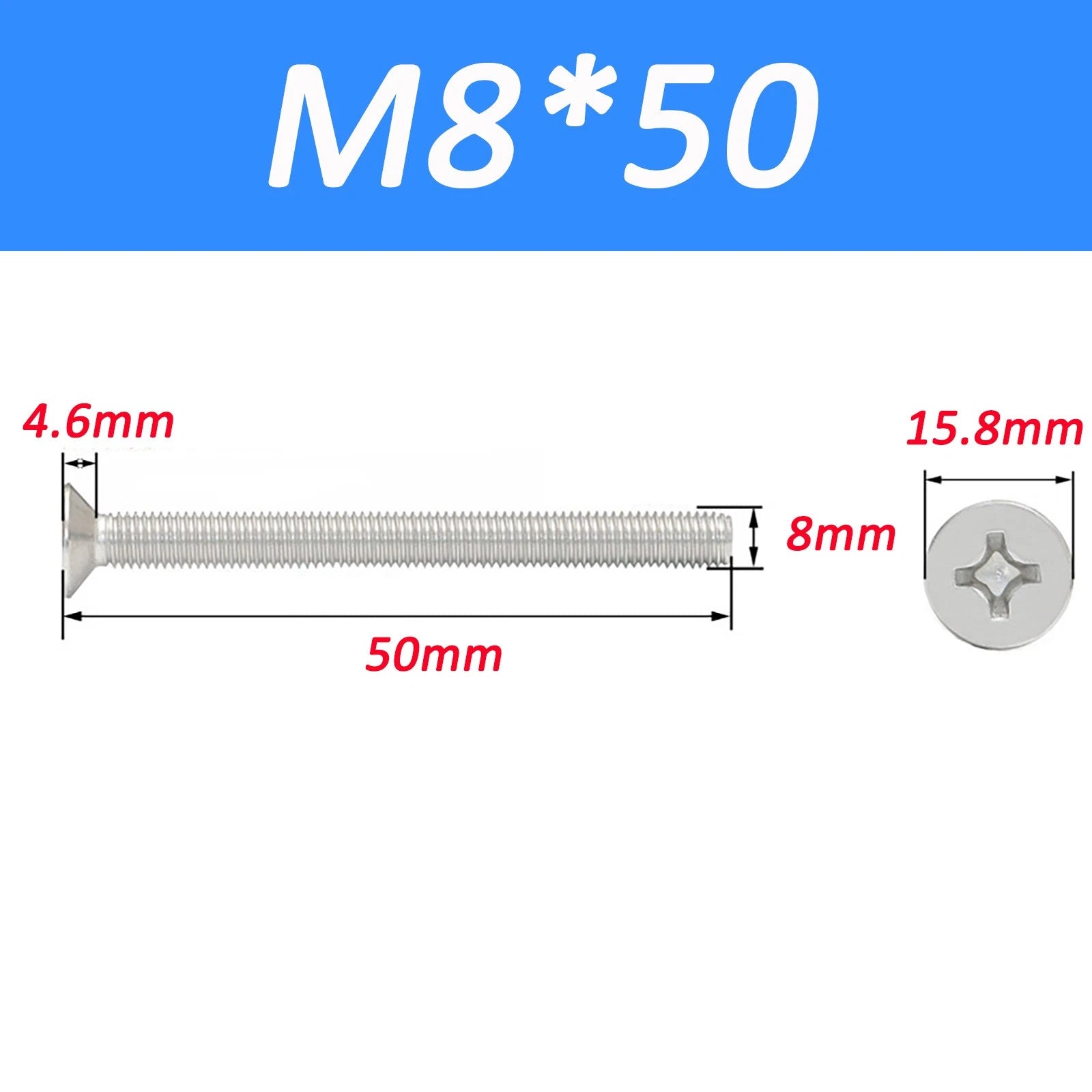 A2 Stainless Steel Countersunk Phillips Machine Screws DIN 965 — Extra Long M2–M12