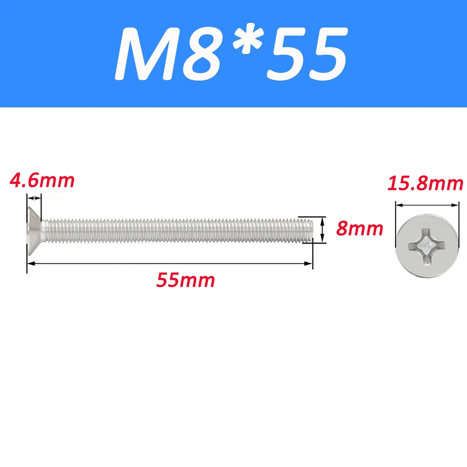 A2 Stainless Steel Countersunk Phillips Machine Screws DIN 965 — Extra Long M2–M12