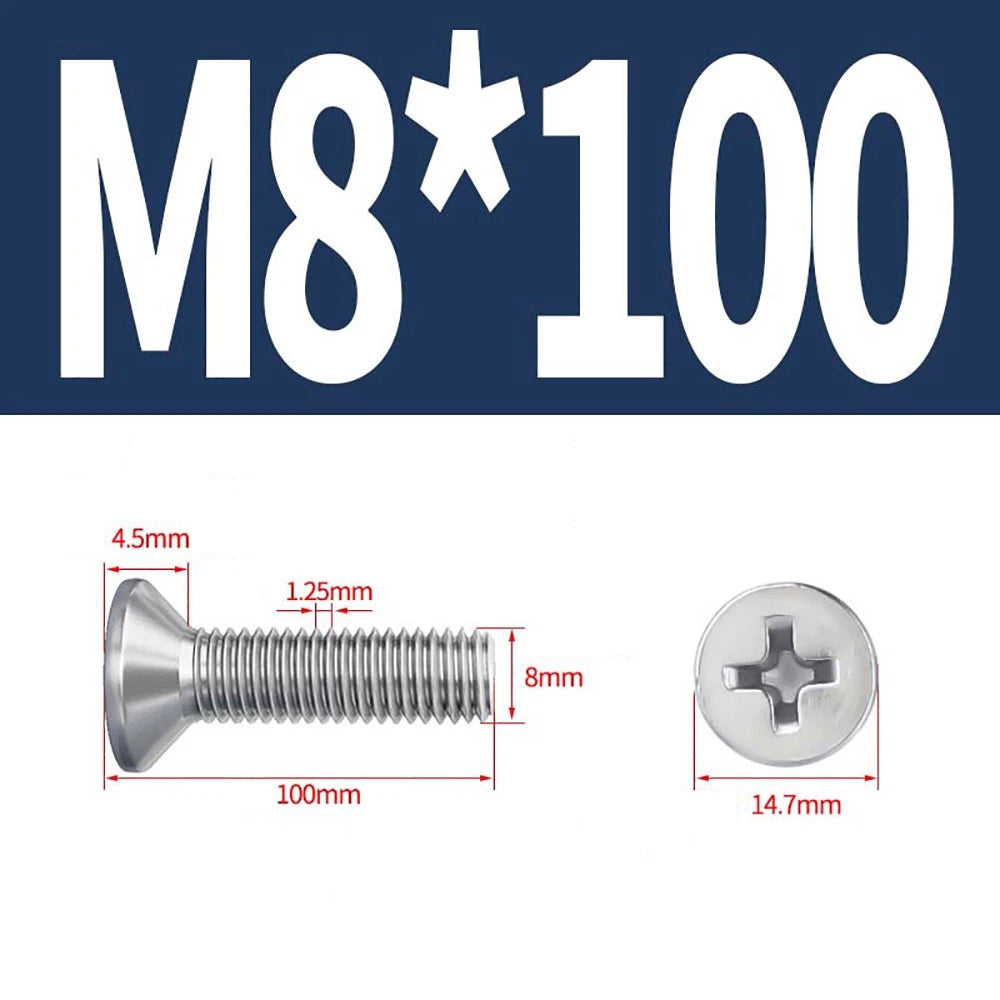 M2–M8 A4 Stainless Steel Phillips Countersunk Screws – Marine Grade, DIN 965, Fully Threaded (3–100mm)