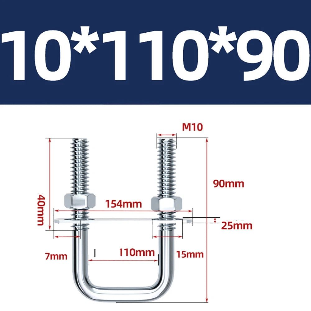 Square U - Bolts with Plate and Nuts – M6 M8 M10 M12 Zinc Plated, Trailer & Pipe Clamp Fasteners - HomeDIYer