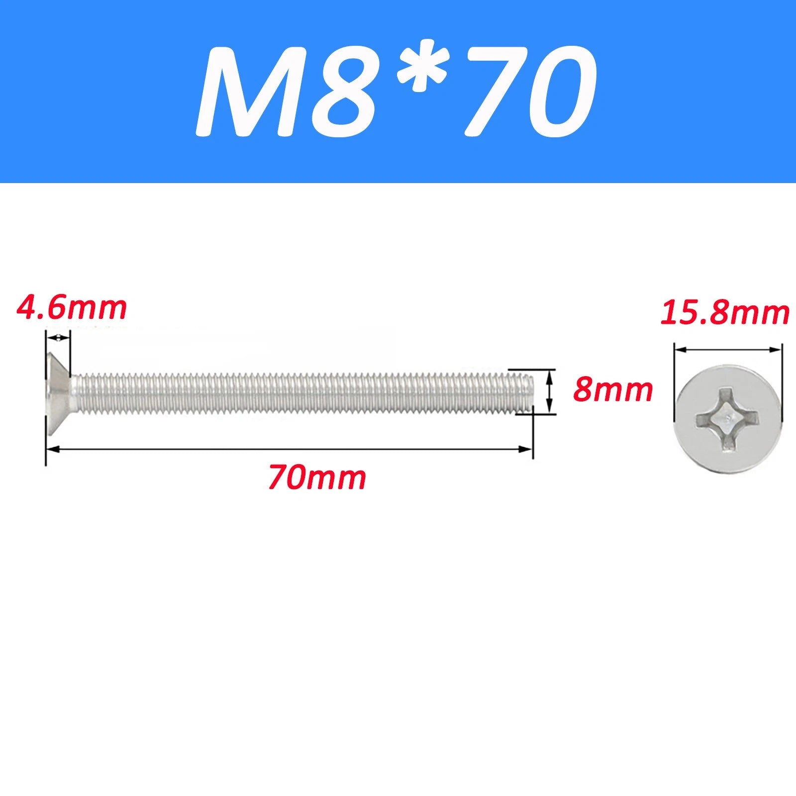 A2 Stainless Steel Countersunk Phillips Machine Screws DIN 965 — Extra Long M2–M12