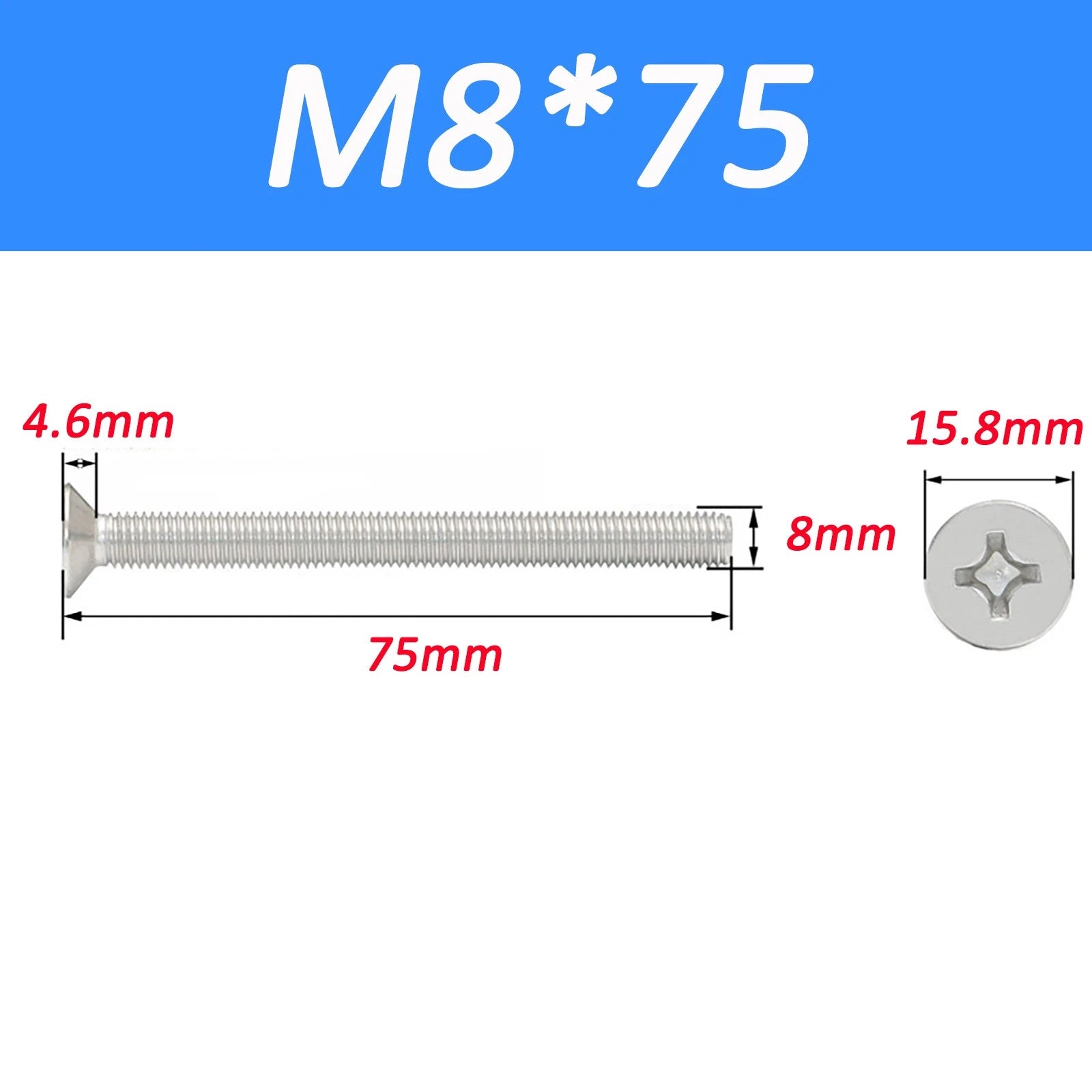 A2 Stainless Steel Countersunk Phillips Machine Screws DIN 965 — Extra Long M2–M12