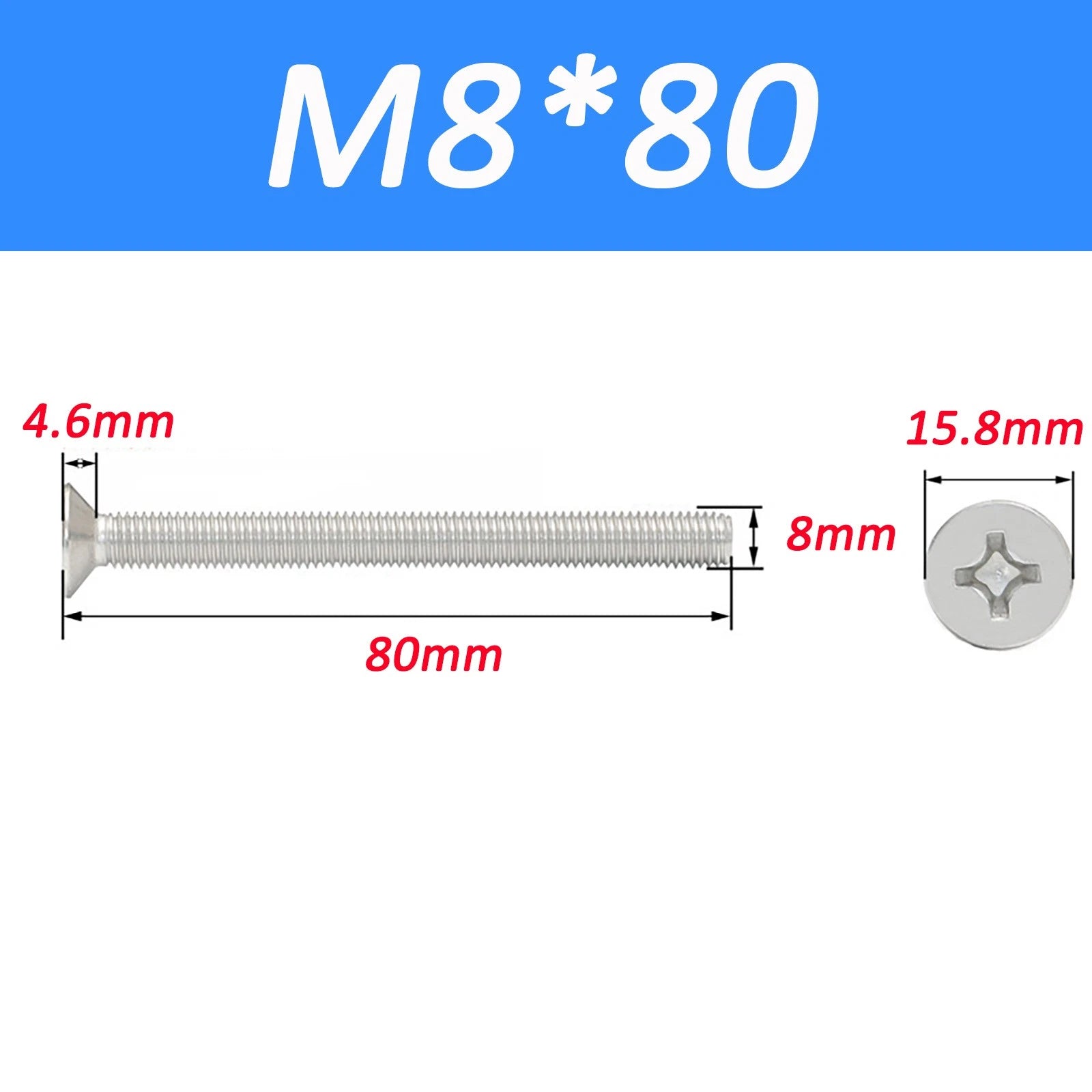 A2 Stainless Steel Countersunk Phillips Machine Screws DIN 965 — Extra Long M2–M12