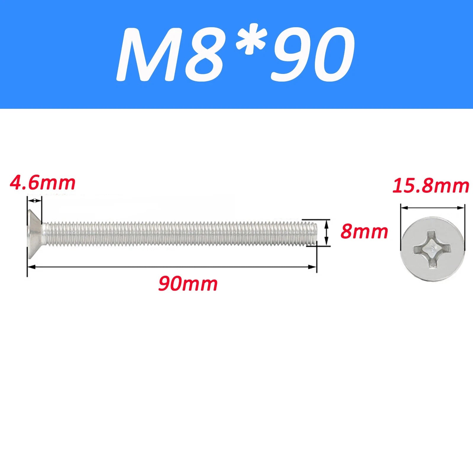 A2 Stainless Steel Countersunk Phillips Machine Screws DIN 965 — Extra Long M2–M12