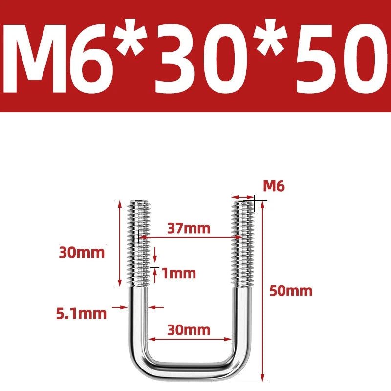 A2 304 Stainless Steel Square U - Bolt Clamp — M6 M8 M10 M12, Multiple Lengths - HomeDIYer