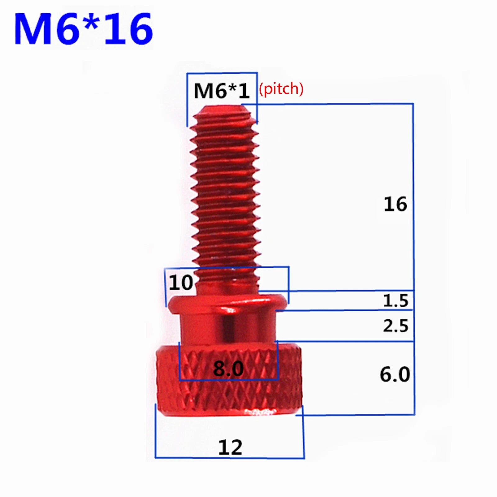 M6 Knurled Thumb Screws Aluminum Alloy Round high Step Hand Grip Knob Bolts