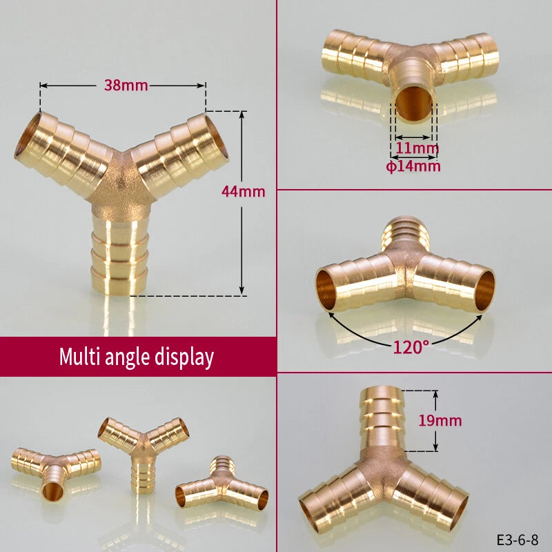Brass Y-Piece 3-Way Reducer Joiner — Air Gas Fuel Water Pipe Fitting OD 4mm–19mm