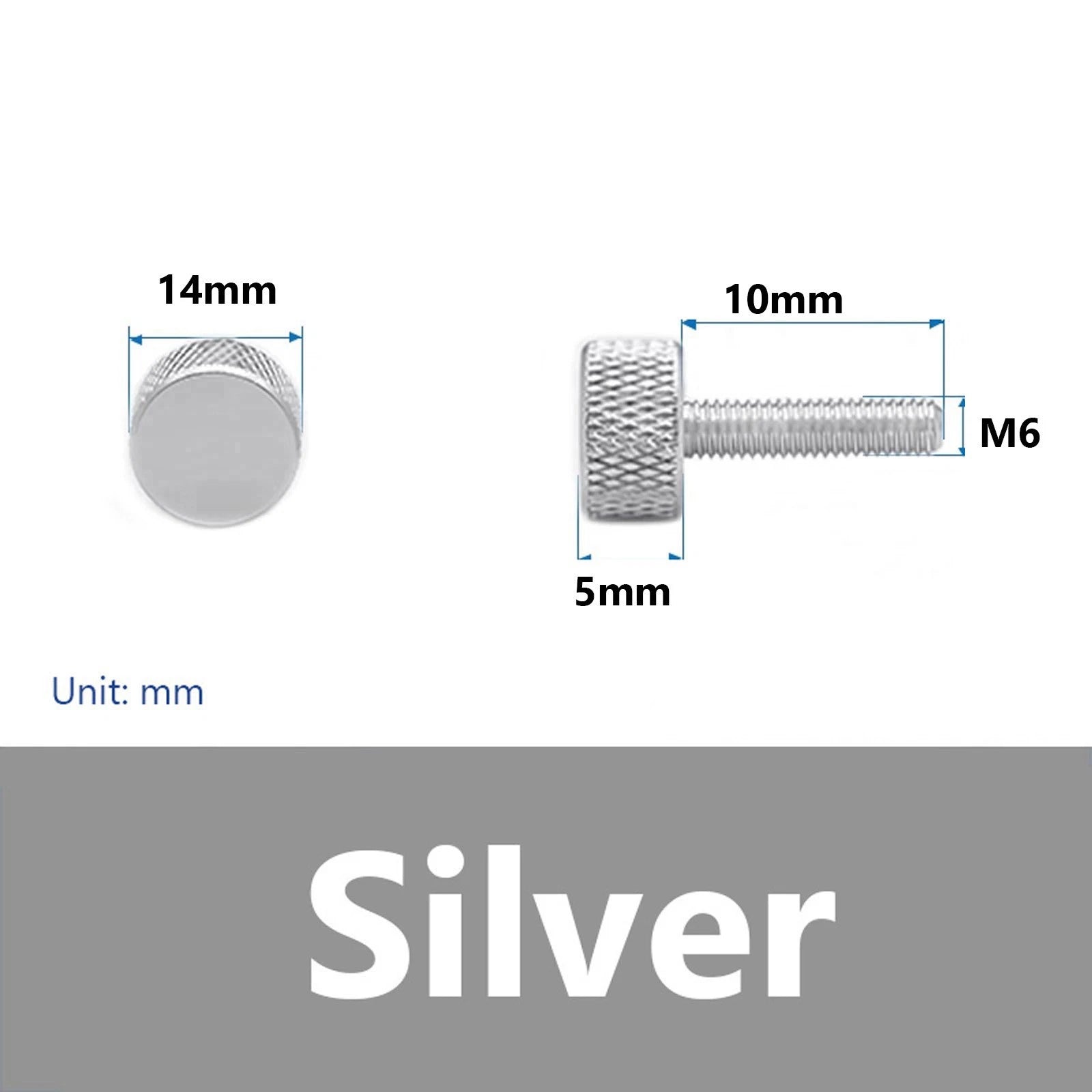Knurled Thumb Screws M6 x 10mm Aluminum Alloy DIY Hand Tighten Grip Knob Bolts
