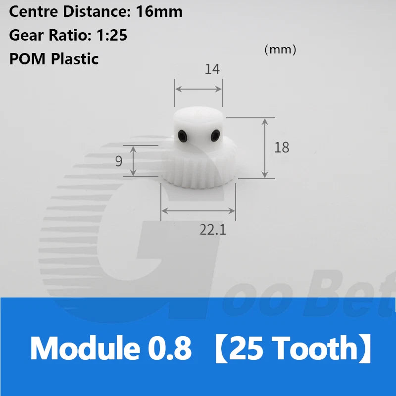 Worm Gear Wheel Module 0.8 POM Plastic 20 - 60 Tooth Worm Shaft Stainless Steel