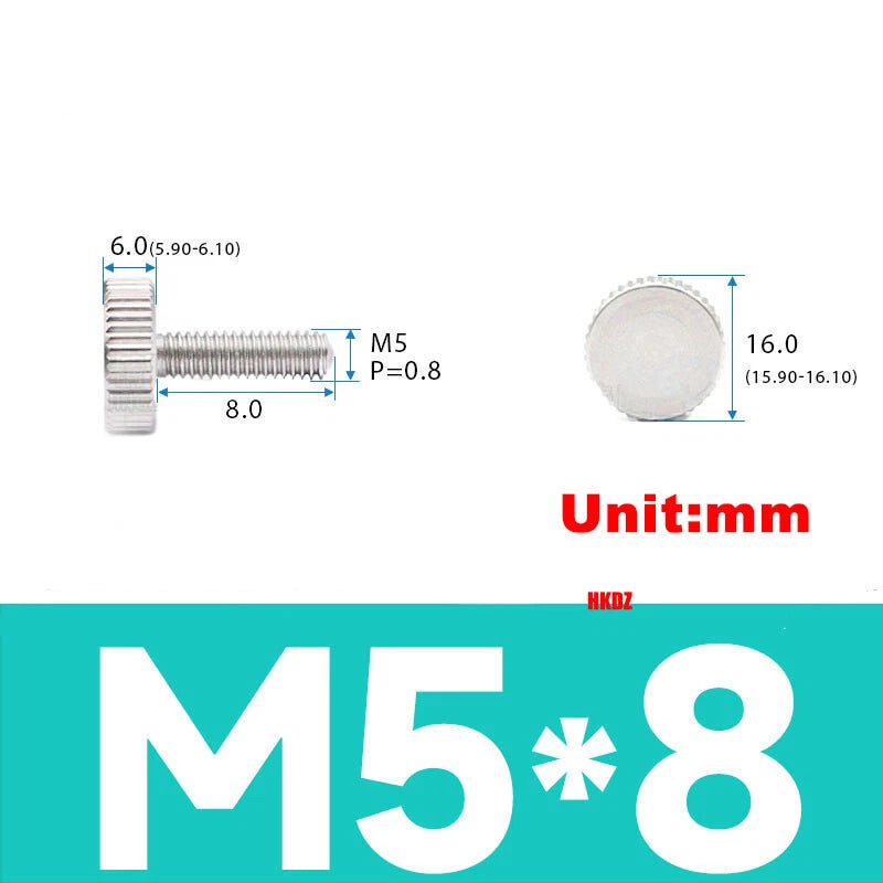 M5 M6 Flat Head Knurled Thumb Screws 303 Stainless Steel 8mm to 35mm Hand Bolts