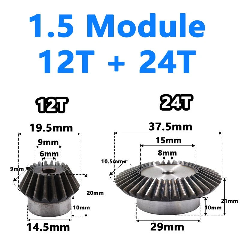 Precision Bevel Gears 0.5/1/1.5/2/2.5 Module 12/24 Teeth -35/70 Teeth Bevel Gear