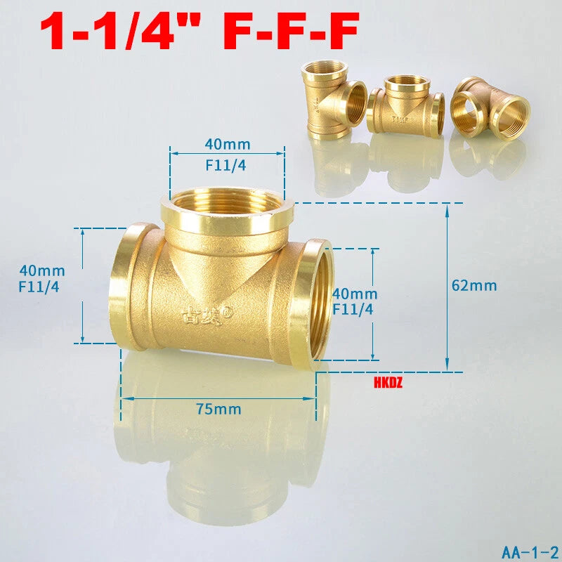 Brass T-Shape Pipe Fittings 1 2"~2" BSP Male Female Thread Tee Connector Adapter