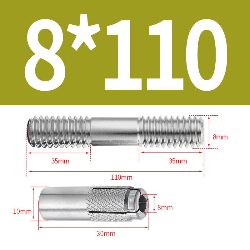 304 Stainless Steel Double - End Threaded Expansion Anchor Bolts | M6 M8 M10 M12 | 100–250mm - HomeDIYer